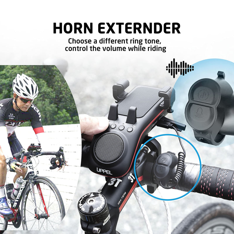 Bicycle Bluetooth Speaker, UPPEL Multifunctional Bike Speaker 10-in-1 LED Light Power Bank Bike Horn Microphone Ideal for Road & Mountain Bike - Extreme & Casual Cycling Black