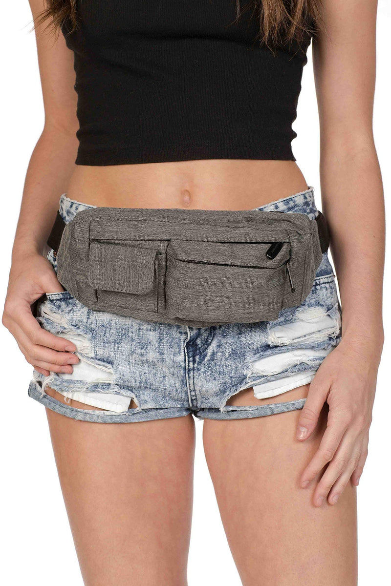 SoJourner 2-Pocket Gray Fanny Pack Hip Bag - fits men, women, kids, small, medium and large Gray / Charcoal