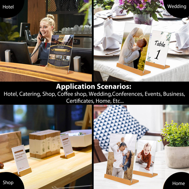 TONICE 5X7 Inch 3 Pack Acrylic Sign Holder, L Shape Clear Acrylic Frames Wood Base, Table Menu Display Stand, Flyer Display for Desk Display (Optional 8.5x11/5x7 Inch L/T Shape) 5x7 L Shape 3 Pack