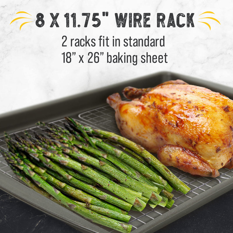 Checkered Chef Cooling Rack - Set of 2 Stainless Steel, Oven Safe Grid Wire Racks for Cooking & Baking - 8” x 11 ¾" 8" x 11 ¾"