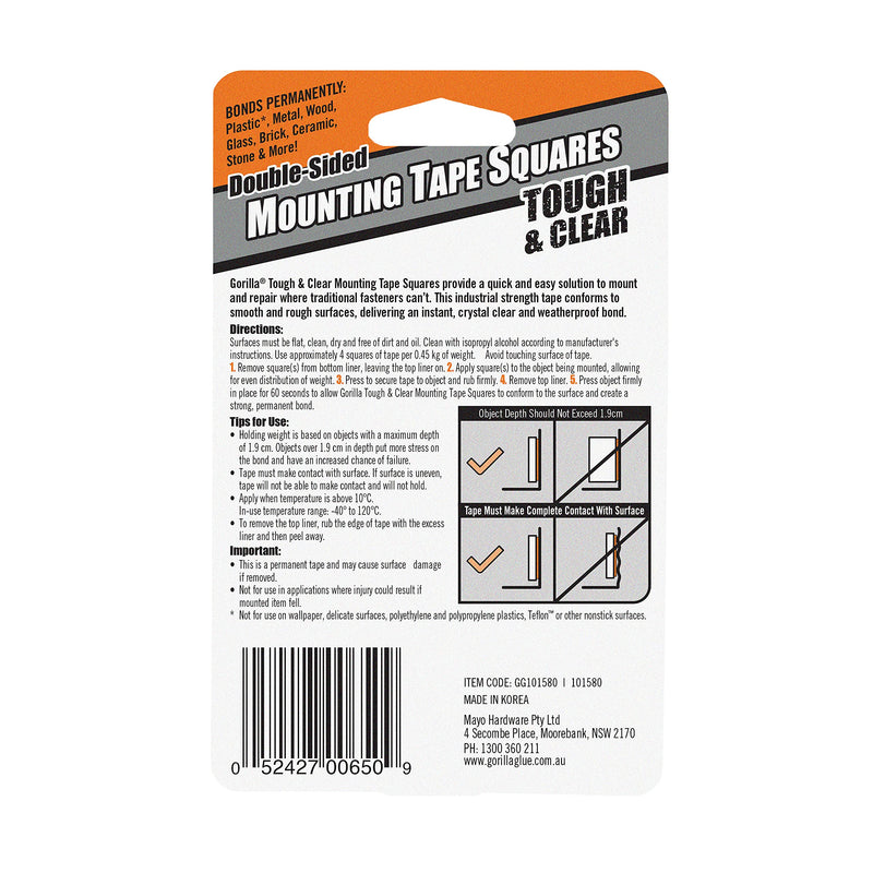 Gorilla Tough & Clear Double Sided Mounting Tape, 1" x 60", Clear, (Pack of 1) 1 Pack