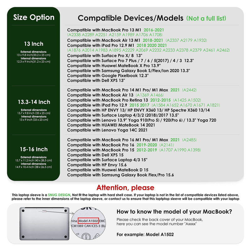 HYZUO 13 Inch Laptop Sleeve Case Cover with Stand Feature Compatible with New MacBook Air 13 2018-2021 M1/ MacBook Pro 13 2016-2021 M1/ Surface Pro X 7 6 5 4 3/ iPad Pro 12.9 M1/ XPS 13 Midnight Green