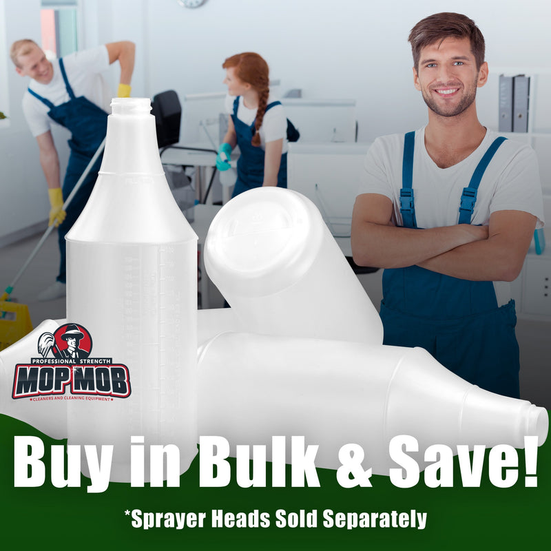 Commercial-Grade Chemical Resistant 32 oz Bottles ONLY 4 Pack By Mop Mob. Embossed Scale For Measuring. Pair With Industrial Spray Heads For Auto/Car Detailing, Janitorial Cleaning Supply or Lawn Care