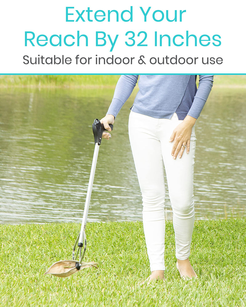 Vive Suction Cup Reacher Grabber - 32" Heavy Duty Mobility Grip Hand Aid - Handle Tool Light Bulb Remover, iPad Pickup, Long Handled Trash Litter Picker, Garbage Garden Nabber Extender - Handicap Arm 1