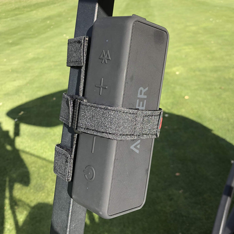 The Original Bushwhacker Portable Speaker Mount for Golf Cart Railing - Adjustable Strap Fits Most Bluetooth Wireless Speakers Attachment Accessory Holder Bar Rail