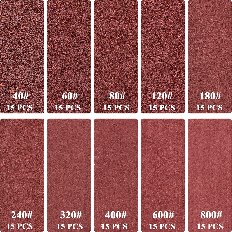 SIQUK 150 piece sandpaper set sanding sheets grit 40/60/80/120/180/240/320/400/600/800 sanding pads sandpepier sheet sandpaper with hand sanding block for sanding and polishing
