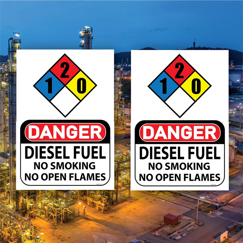 (2 pack) DANGER Diesel Fuel No Smoking No Open Flames Sign (Self Adhesive Vinyl, 7" x 10")