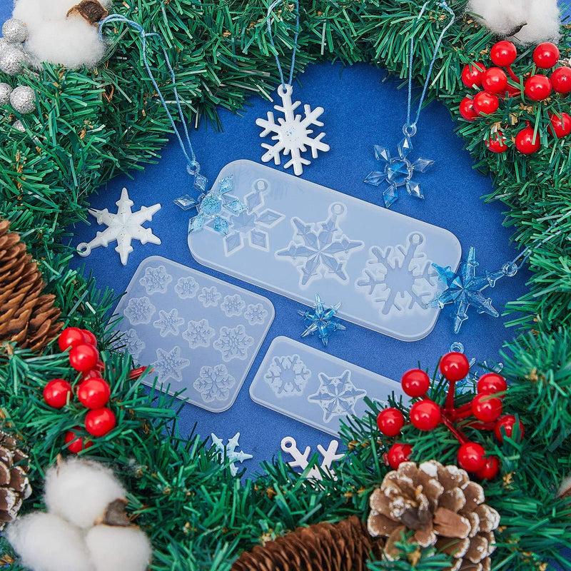 3 Pieces Snowflake Silicone Moulds, DIY Silicone Pendant Mold Making Resin Casting Mold for Holiday Craft Supplies