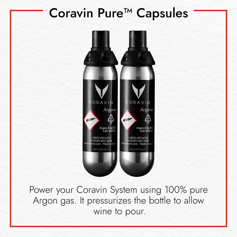 Coravin Pure Capsules - Pack of 6 - Patented Argon Gas Cartridges for Coravin Wine Bottle Opener, Needle Pourer, or Coravin Pivot 6-Pack