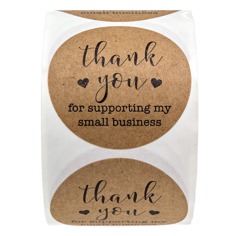 2 Inch Round Kraft Thank You for Supporting My Small Business Stickers / 500 Labels Per Roll