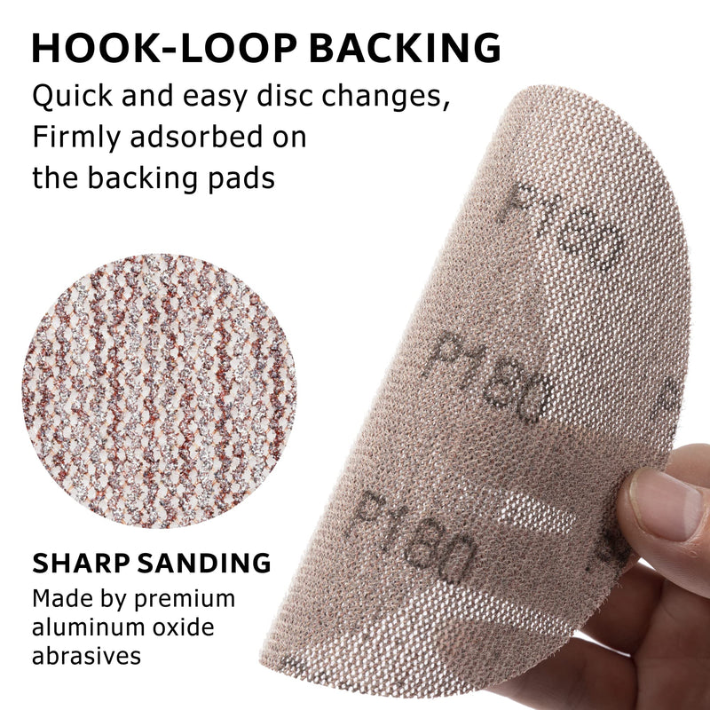 UPWOOD sanding grid 50 pieces 125 mm Velcro grit 180, for dust-free sanding of car bodies, wood, metal, plastic, paint, adapts to all 125 mm sanders P180 - 125 mm