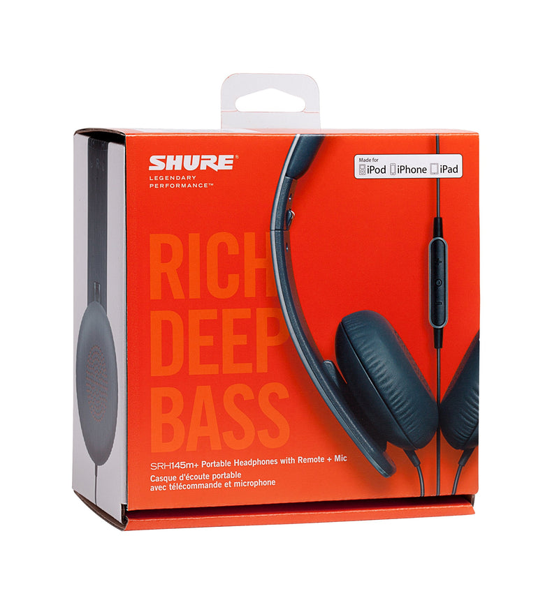 Shure SRH145m+ Portable Collapsible Headphones with Remote + Microphone Compatible with All Apple iOS Devices Closed-Back with Remote and Mic