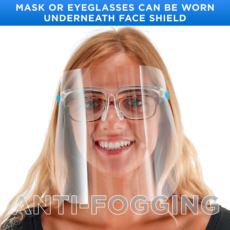 TCP Global Salon World Safety Face Shields with Glasses Frames (Pack of 4) - Ultra Clear Protective Full Face Shields to Protect Eyes, Nose, Mouth - Anti-Fog PET Plastic Sanitary Droplet Splash Guard