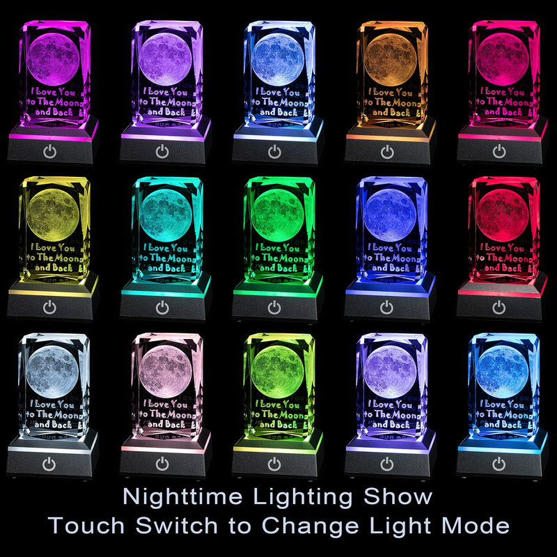 hochance 3D Moon Crystal with LED Colourful Light Base,Happy Mothers Day Gifts Ideas for Wife Mom Women Her，Unique Anniversary Birthday Presents for Girlfriend Funny Family Night Light Room Decoration A-moon