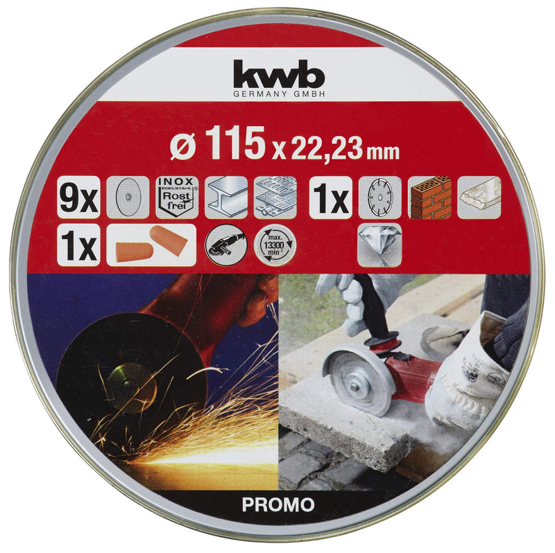 kwb cutting discs + diamond disc, Ø thin diamond angle grinder 115 mm cutting disc for stainless steel INOX in storage box including ear plugs 115 x 1 x 22.23, Ø