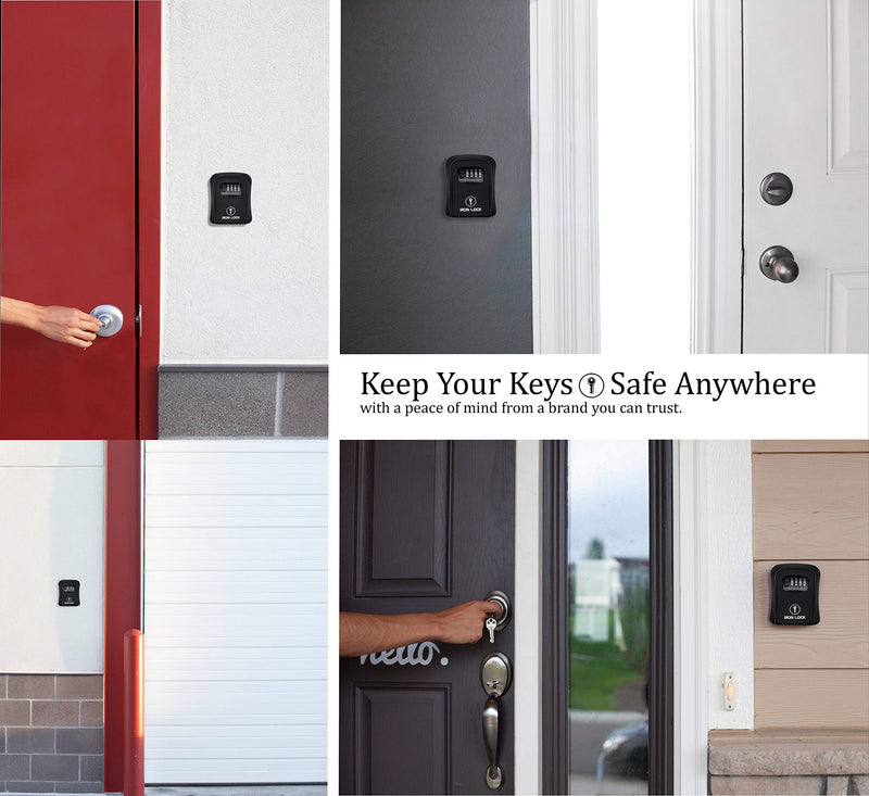 Iron Lock® Wall Mount Key Lock Box for Keys 4 Digit Combination with Resettable Code with A B Switch Waterproof Indoor Outdoor House Key lockbox for Spare House Keys 5 Capacity Medium Black