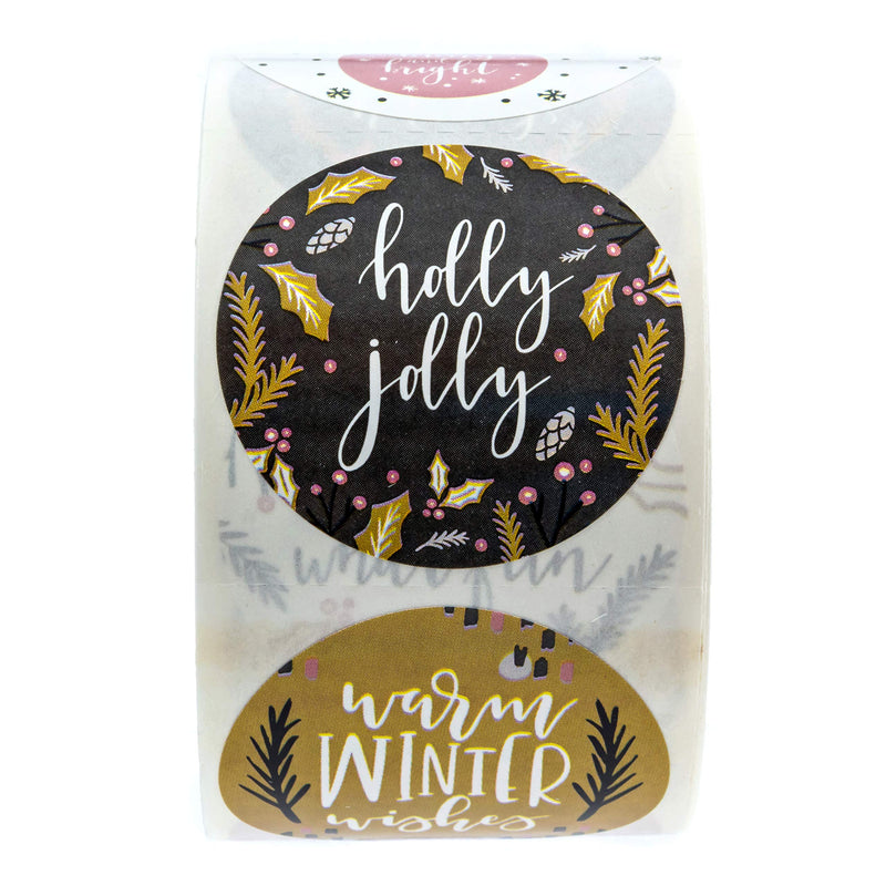 Grey, Mustard and Pink Christmas Stickers / 500 Holiday Stickers / 1.5" Winter Label Designs