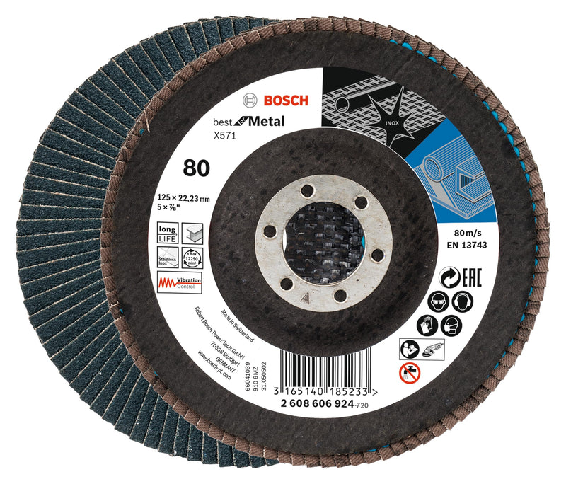 Bosch Professional flap disc (for angle grinders, various materials, cambered design, Ø 125 mm, grit 80)