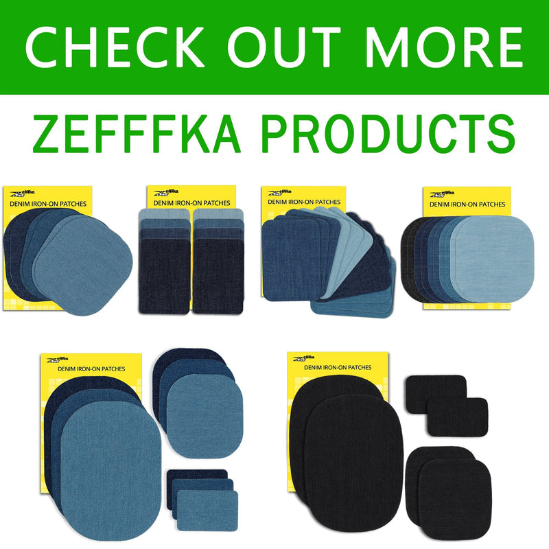 ZEFFFKA Premium Quality Denim Iron-on Jean Patches Inside & Outside Strongest Glue 100% Cotton Assorted Shades of Blue Repair Decorating Kit 12 Pieces Size 3" by 4-1/4" (7.5 cm x 10.5 cm)