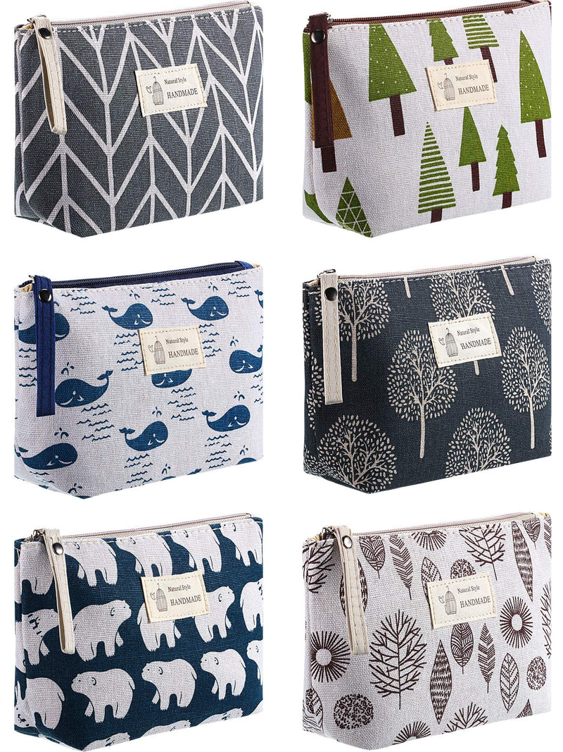 6 Pieces Canvas Makeup Bags Printed Cosmetic Bags Multi-Function Travel Organizer Pouches with Zipper Toiletry Bag Accessories for Women Girls (Tree Style) Tree Style