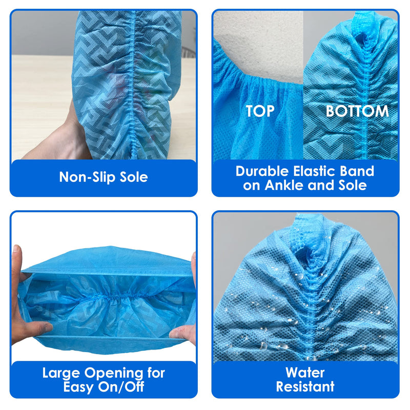 GSD Brand 100 Pack Extra Large Blue Disposable Non-Slip Boot & Shoe Covers. Water Resistant Indoor Use Premium Durable Booties with Non Skid Treads. Fits US Men's Size 14 and Women's 16 Shoe Size