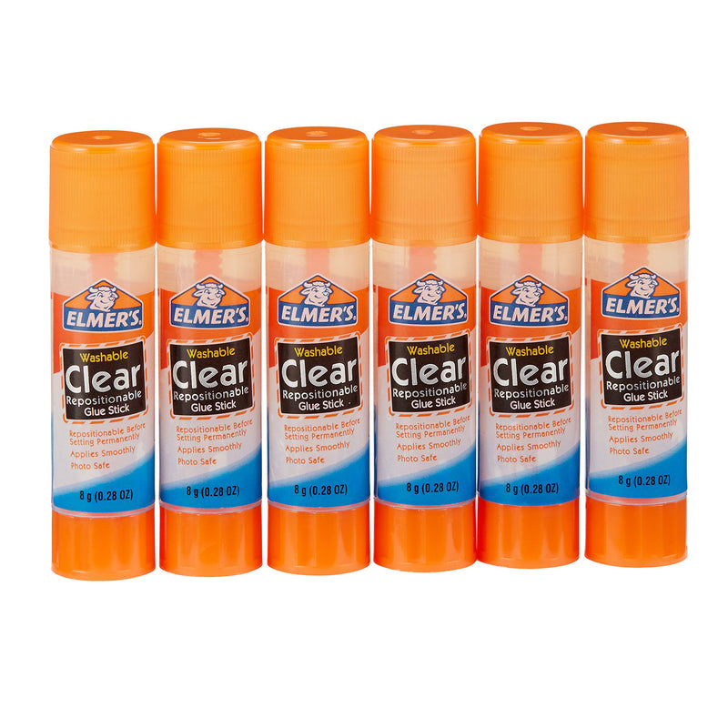 Elmer's Clear Glue Sticks, Washable, 0.28 Ounce Glue Sticks for Kids | School Supplies | Scrapbooking Supplies | Vision Board Supplies, 6 Count Standard Stick