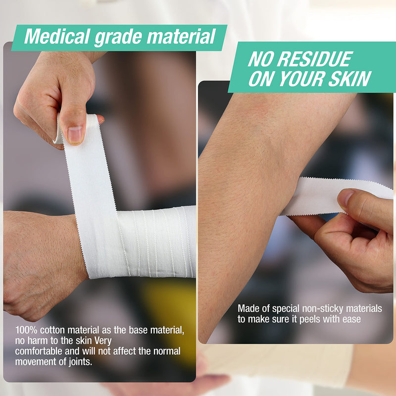 (3 Pack) White Athletic Sports Tape, Very Strong Easy Tear No Sticky Residue Tape for Athlete & Sport Trainers & First Aid Injury Wrap,Suitable for Bats,Tennis,Gymnastics & Boxing（1.5in X 35ft）