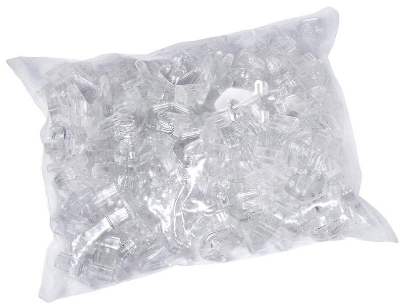 Pack of 100 - Crystal Clear Hinged Polycarbonate Ceiling Hooks for Drop-Ceiling T-Bars, Holds up to 15 lbs. 1"W x 1 Â½"H