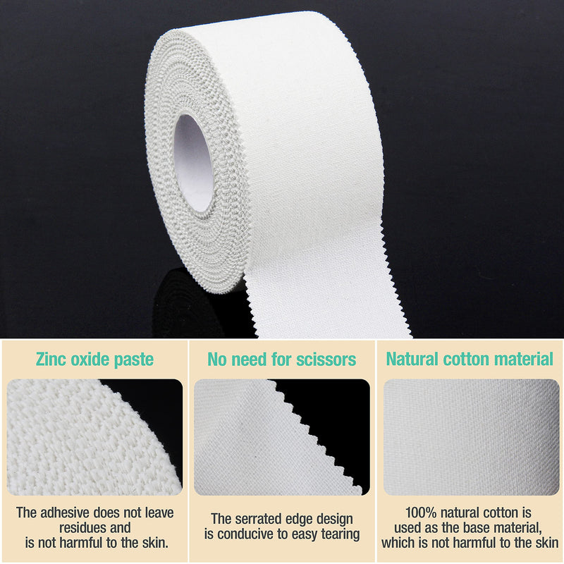 (3 Pack) White Athletic Sports Tape, Very Strong Easy Tear No Sticky Residue Tape for Athlete & Sport Trainers & First Aid Injury Wrap,Suitable for Bats,Tennis,Gymnastics & Boxing（1.5in X 35ft）