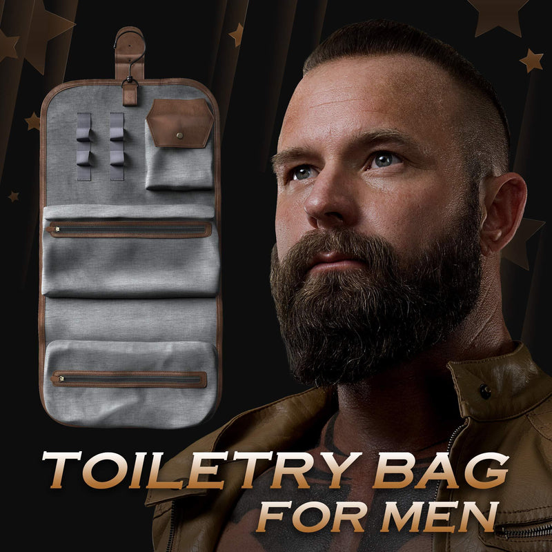 Leather Toiletry Bag for Men - Water Resistant Toiletry Kit Mens Hanging Travel Organizer - Hand Crafted Portable Traveling Accessories