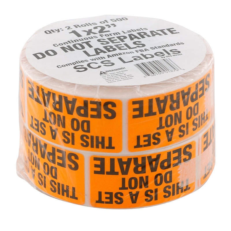 "Do Not Separate - This is a Set" Shipping Labels - 1000 Fluorescent Orange (1" x 2") FBA Compliant Labels (2 Rolls of 500) by SCS Direct