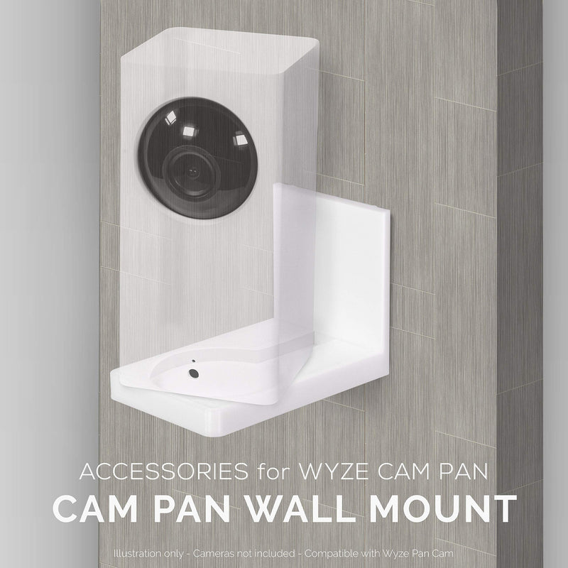 Screwless Wall Mount Kit for Wyze Cam Pan, VHB Stick On - Easy to Install, Full Tilt & Pan Function, No Mess, No Drilling, Strong Adhesive Mount by Brainwavz (White) White