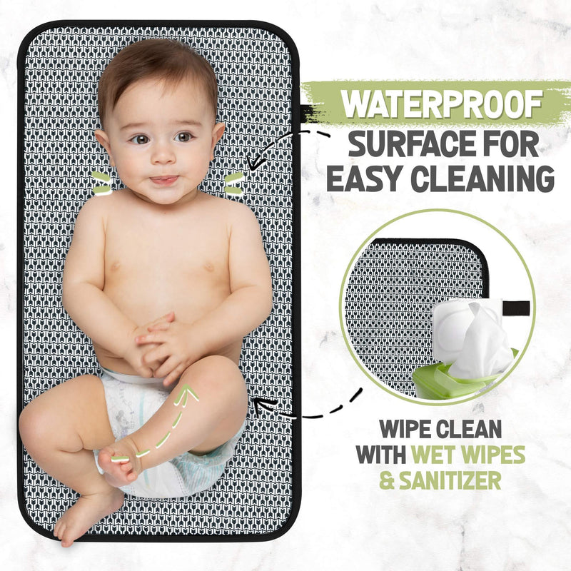 Portable Diaper Changing Pad - Waterproof Foldable Baby Changing Mat - Travel Diaper Change Mat - Lightweight Changing Pads for Baby - Baby Changer - Machine Washable - Small Changing Pad (Black Geo) Black Geo