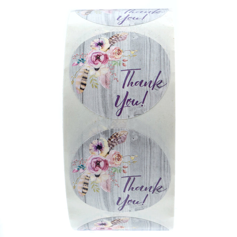 Bohemian Floral Thank You Stickers - 1.5" Circle Labels / 1000 per Pack Rustic Chic Thank Yous