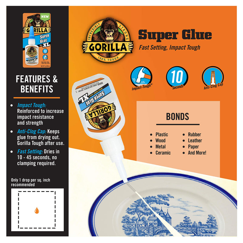 Gorilla Super Glue XL, 25 Gram, 25 Gram, Clear, (Pack of 1) 1 - Pack