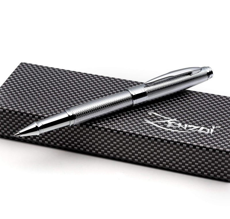 ZenZoi Elegant Chrome Rollerball Pen Set – Full Body Metal Luxury Pen with Schneider Fine Point Pen Refills + Gift Case. Perfect Birthday, Promotion, Anniversary Gift for Men and Women Silver