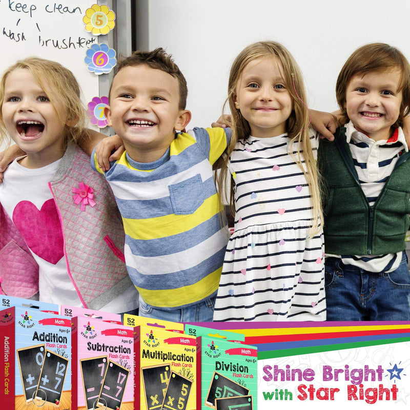 Star Right Multi Math Flashcards Pack - Addition, Subtraction, Multiplication, & Division - 1 Ring and 52 Hole Punched Cards Per Set - 208 Cards Total
