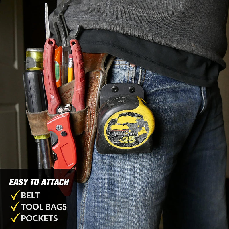 TapeMaster | Clip-On Tape Measure Holder - Low-Profile Measuring Tape Holster For Your Belt, Tool Bags, Pockets, or Pants