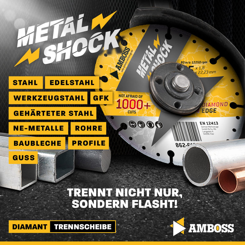 AMBOSS METAL SHOCK - diamond cutting disc 125 x 1.8 x 22.23 mm - suitable for metal/steel/stainless steel - suitable for angle grinders Ø 125mm x 22.2mm (metal shock)