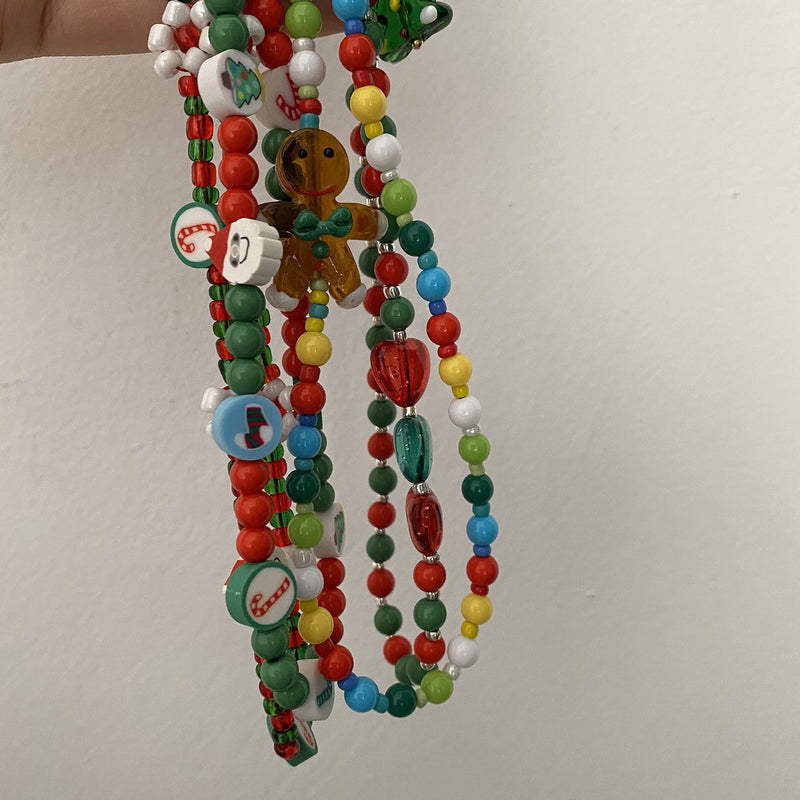 TUCAI Christmas Beaded phone charms Christmas Tree Phone Chain Handmade Rainbow Acrylic Beads Keychain for Women Girls style 2