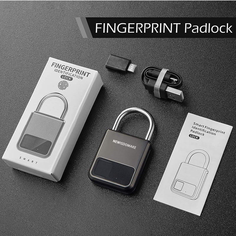 Fingerprint Padlock, Smart Padlock with USB Charging Support, Fingerprint Lock, Biometric Lock Suitable for Luggage, Bookcase, Suitcase, Backpack, Bike, School Locker, Gym Locker Lock(Gray) Gray