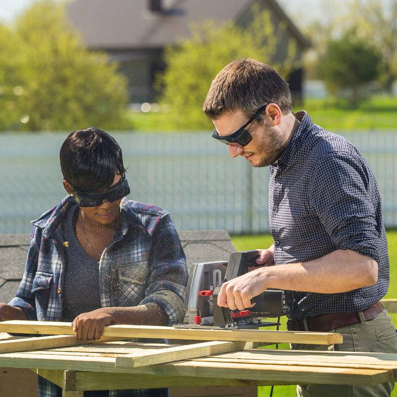 NoCry Tinted Over-Spec Safety Glasses - with Anti-Scratch Wraparound Lenses, Adjustable Arms, and UV400 Protection. ANSI Z87.1 & OSHA Certified, Black & Red Frames Tinted Black & Red