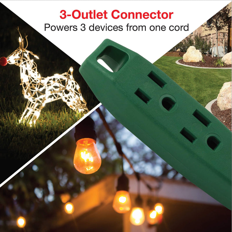 Clear Power 9 ft Lawn & Garden Outdoor Extension Cord 16/3 SJTW, 3-Outlet, Green, Water & Weather Resistant, Flame Retardant, 3 Prong Grounded Plug, CP10140
