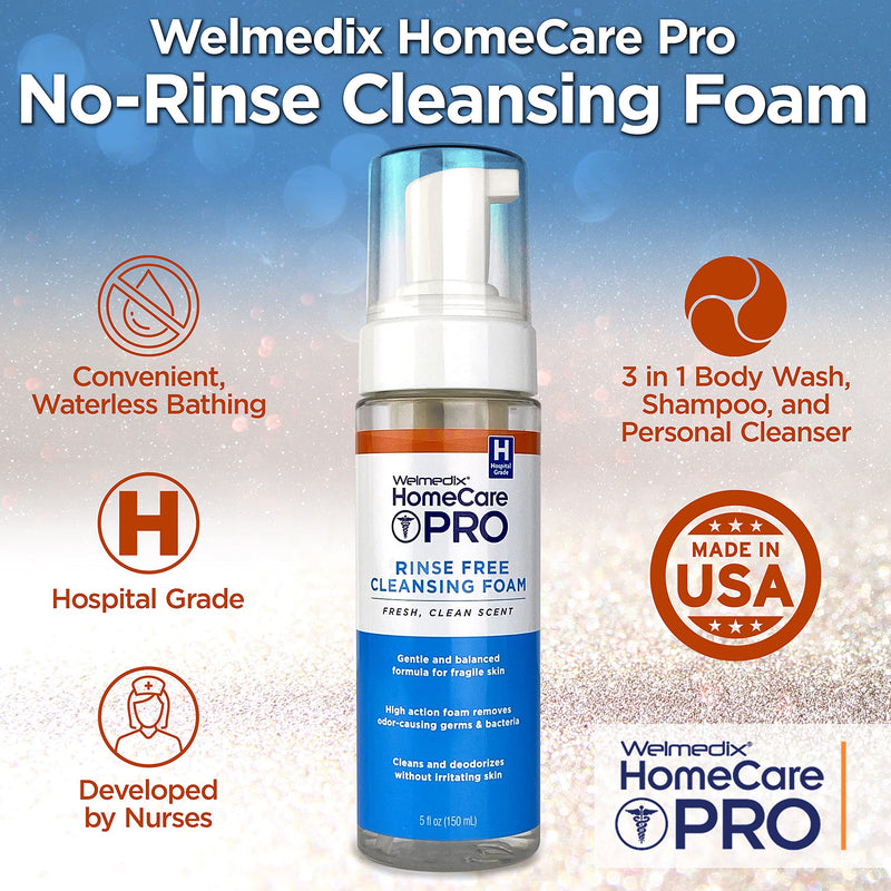 Welmedix Rinse Free Cleansing Foam, 3 in 1 Body Wash, Shampoo and Personal Cleanser for Elderly, Incontinence and Infant Care, Hospital Grade, Sulfate Free, Paraben Free (Pack of 3) 5 Fl Oz (Pack of 3)