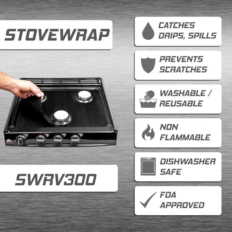 Stove Wrap – Stovetop Protector & Splatter Guard – Pre-cut to fit Atwood, Dometic and Wedgwood Vision 3-burner RV Stoves, Ranges and Cook-tops No More Scuffs, Scratches or Burnt on Messes