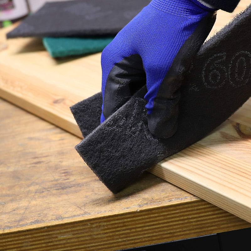 S&R abrasive fleece pads 150 x 230 mm, set of 12 abrasive fleece mats, set of 3 each P180, P320, P600, P800, abrasive fleece for grinding, polishing metal, wood, steel, stainless steel