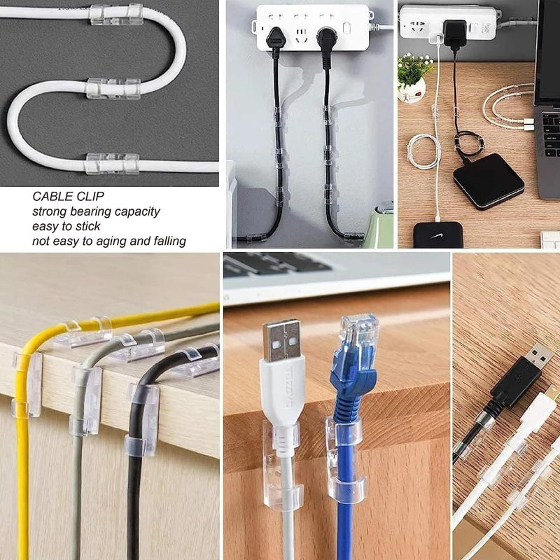 Cable Clips with Strong Self-Adhesive 40 Pcs+2Pairs Double-Sided Adhesive Wall Hooks Hanging (M) M