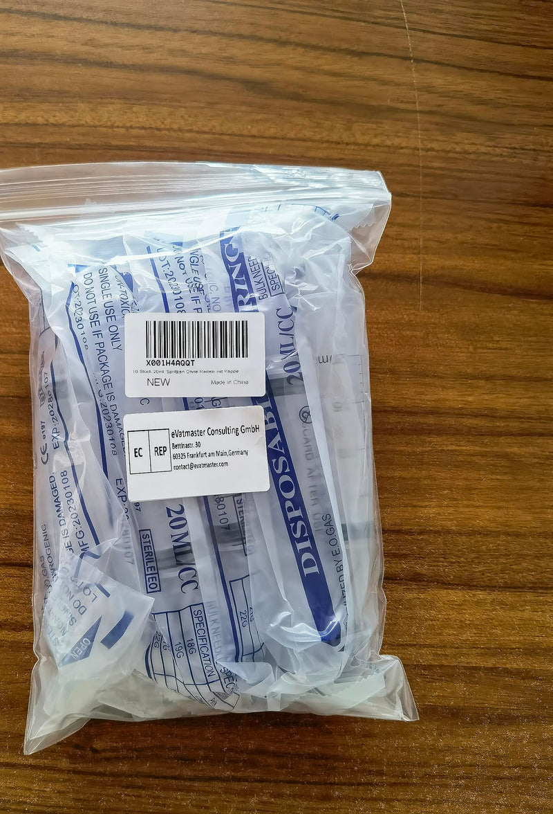 Gufastoe Pack of 10 20ml Sterile Syringes Without Needles with Cap for Small Pet Feeding Industrial Precision Application 10 Pieces Syringe 20ml