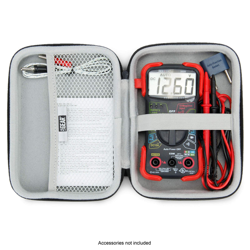 USA GEAR Multimeter Case with Hard Shell Exterior and Wrist Strap - Compatible with Innova 3320 Digital Multimeter, Crenova MS8233D, Klein Tools Multi Meter, and AstroAI Multimeter 2000 - Black