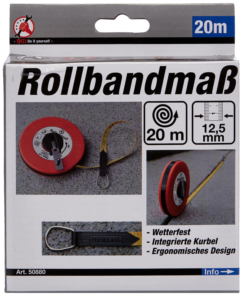 BGS Diy 50880 | Tape measure | 20 m | Width 12.5mm | Fiberglass | Marked on both sides, meter scale